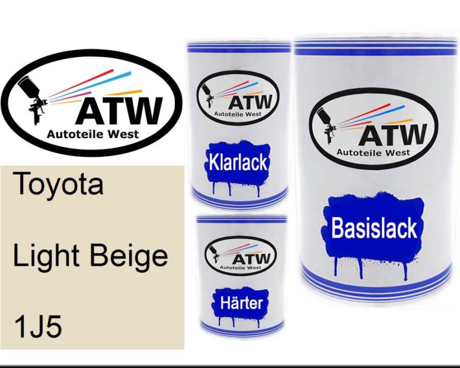 Toyota, Light Beige, 1J5: 500ml Lackdose + 500ml Klarlack + 250ml Härter - Set, von ATW Autoteile West.